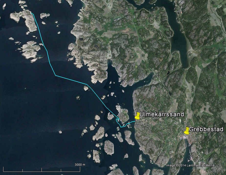 Short, two hour paddle on Friday back to Ulmekårrssand. The first straight from Långeskär was toward Vacter lighthouse which served as a landmark to head towards mainland